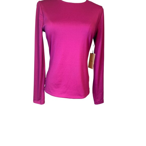NWT Halogen Small Long-Sleeve Fuchsia Crewneck Top 90% Polyester - Picture 4 of 13